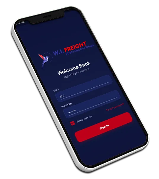 The W.I. Freight app on a phone